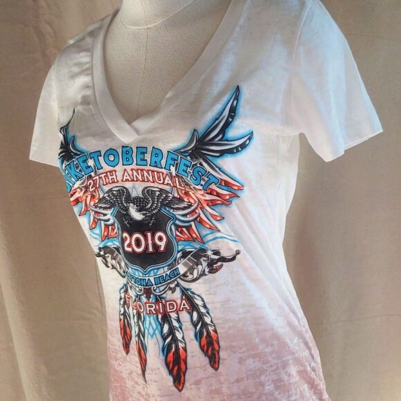 2019 27th Annual Biketoberfest Daytona Beach FL - Graphic V Neck Tee - L… - Picture 4 of 7